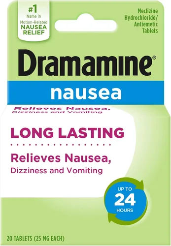 Vista 8 de Dramamine Náuseas de larga duración, alivio de las náuseas, 10 unidades (paquete de 2) Soporte antináuseas con Meclizine, alivio rápido