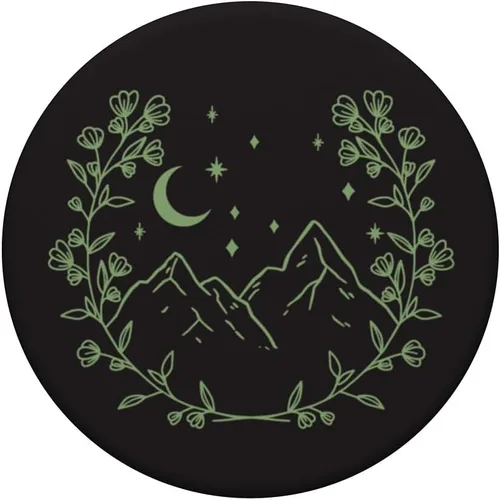 Vista 3 de Verde salvia - PopSockets de montaña con diseño floral bohemio y luna, PopGrip intercambiable