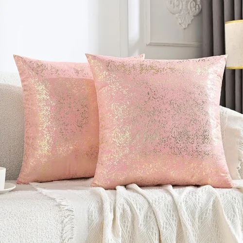 Vista 30 de JELLYMONI Juego de 2 fundas de almohada decorativas brillantes, fundas de almohadas decorativas con purpurina dorada de 16 x 16 pulgadas para sala