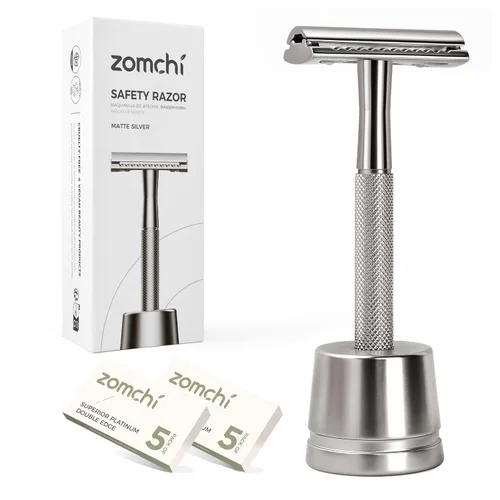 Vista 17 de ZOMCHI Maquinilla de afeitar de seguridad de doble filo para hombres y mujeres, maquinilla de afeitar de metal con 5 cuchillas de afeitar de Navaja