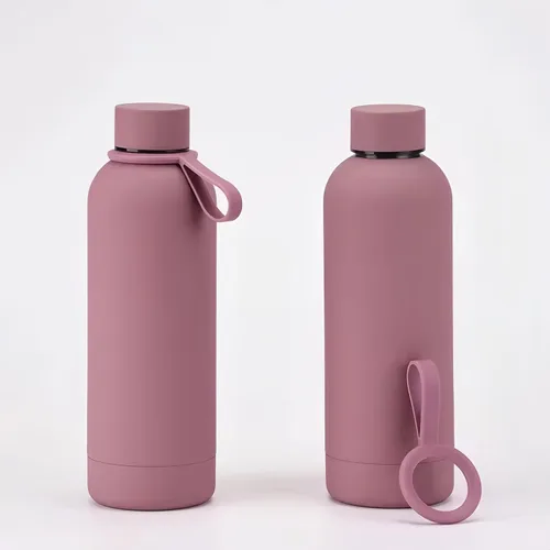 Vista 9 de Botella de agua deportiva de boca estrecha con aislamiento de doble pared de acero inoxidable con asa, frasco de vacío en forma de cola (negro)