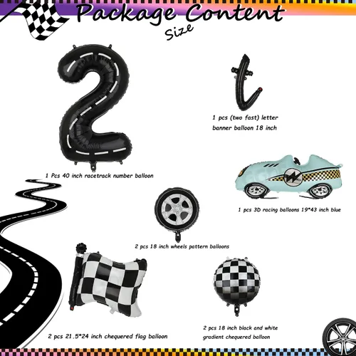 Vista 2 de Decoraciones de Cumpleaños Two Fast Globos de Números de Pista de Carreras de 40 Pulgadas 2 Negro Pancarta de Globos con Letras Two Fast Globo 2do