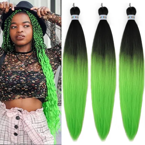 Vista 26 de Cabello trenzado para niños preestirado de 16 pulgadas, color negro para niños, trenzas sin nudos