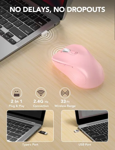 Vista 3 de Trueque - Ratón inalámbrico para laptop, ratón de computadora ergonómico de 2.4GHz con botones de atrás y adelante, 3 niveles de DPI ajustables, 6