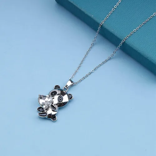 Vista 4 de YienDoo Gargantilla de cristal de panda, collar de corazón de cristal blanco de panda con colgante de oso panda, collar de amor de corazón de panda