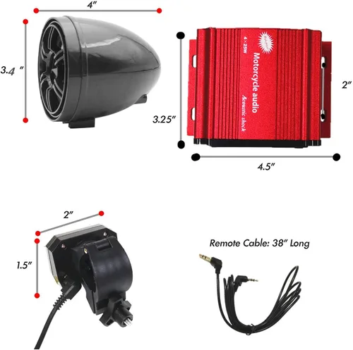 Vista 3 de XYC UTV, ATV, motor Bluetooth antirrobo, control remoto de 3 pulgadas, impermeable, altavoz inalámbrico Bluetooth de 7/8-1 pulgadas, montaje en Rojo