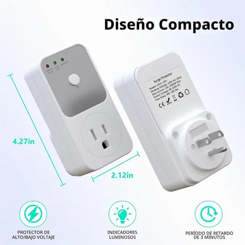 Vista 3 de BSEED Protector de sobretensiones – Toma de corriente única de 1800 W para refrigerador, TV, PC, electrodoméstico – Toma de corriente con 120 V-1