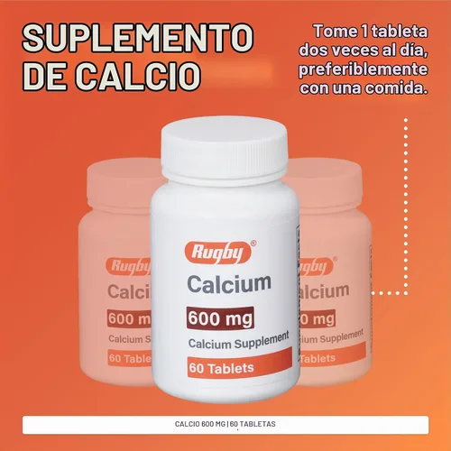 Vista 2 de Rugby - Tabletas de calcio de 600 mg - Suplemento de calcio - 60 unidades Apoya la vida activa, nutrientes diarios esenciales, apoyo nutricional