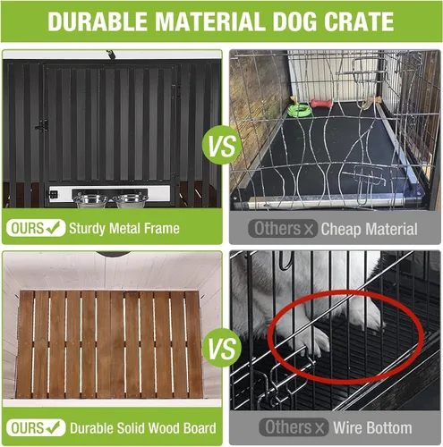 Vista 4 de Muebles plegables para perros de 39.4 pulgadas, mesa auxiliar grande con cuencos extraíbles giratorios de 360°, perrera interior para perros