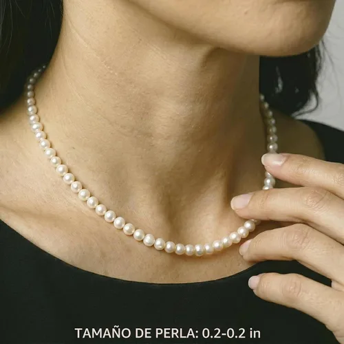 Vista 3 de Collar de perlas de agua dulce cultivadas y oro blanco de 14 K – Calidad AAAA, longitud princesa de 18 pulgadas