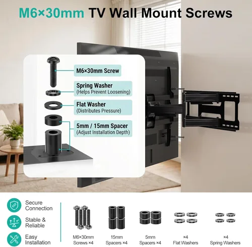 Vista 3 de WALI M6 x 1.181 in VESA Kit de tornillos para montaje de TV, 4