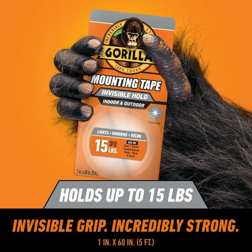 Vista 2 de Gorilla Resistente y transparente; cinta de montaje de doble cara; resistente a la intemperie; 1 x 60 pulgadas; transparente; (paquete de 2)