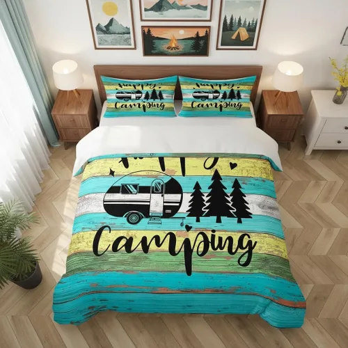 Vista 25 de Castle Fairy Juego de ropa de cama Happy Camping para niños, funda de edredón estilo granja occidental con cierre de cremallera, juego de ropa