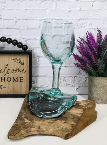 Vista 9 de Ebros Gift Handicraft Balinesa hecha a mano de madera natural de raíz gamal con cáliz de copa de vino fundida soplada a mano como vasos de aire