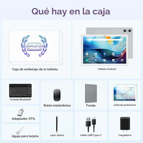 Vista 7 de Tableta Android 14 2025 Tablets más recientes, tableta de 10 pulgadas (4+4) GB RAM 64 GB ROM 1 TB de expansión, tabletas 2 en 1 con teclado, Plateado