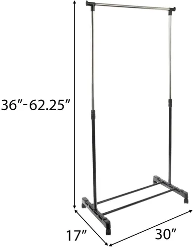 Vista 3 de Hobby Lobby Perchero ajustable para ropa, marco de metal negro/plateado, 36-62.25 inch H, 30 inch W, Rolling, Prenda