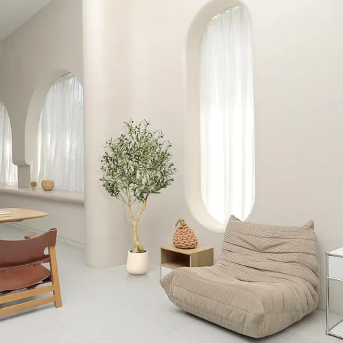 Vista 6 de Realead - Olivos artificiales de 5 pies para interiores con maceta blanca alta exquisita