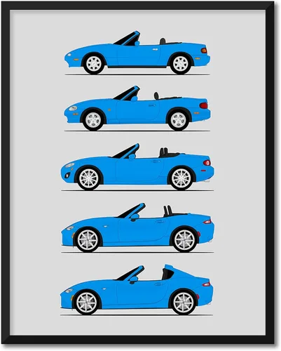 Vista 10 de Custom Car Posters Póster hecho a mano compatible con Mazda Miata (perfil lateral), decoración de la NA, NB, NC, ND, Miata Generations History
