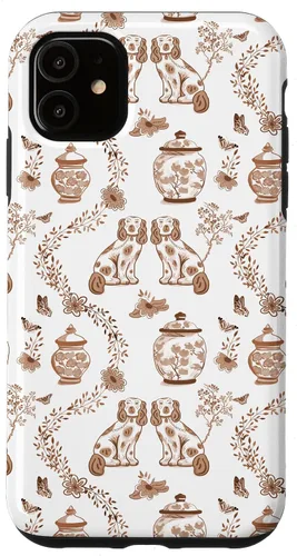 Vista 8 de Funda para iPhone XS Max Preppy Marrón y Blanco Toile Chinoiserie Perros y Jengibre