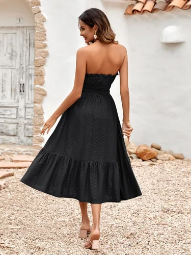 Vista 4 de Dokuritu Vestido de verano para mujer, sin tirantes, sin tirantes, para fiesta en la playa, vestido de tubo, vestido por debajo de la rodilla