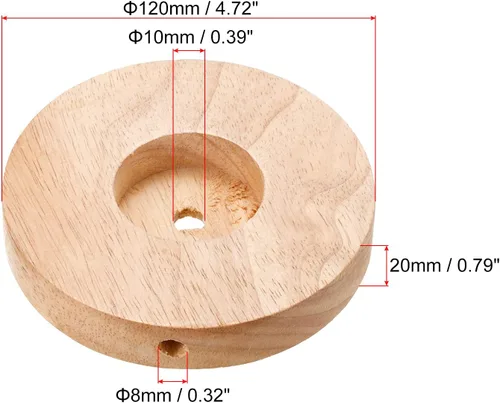 Vista 2 de PATIKIL Base de lámpara de madera de 4.724 in, 1 paquete de base circular de madera maciza de madera para escritorio, soporte de repuesto