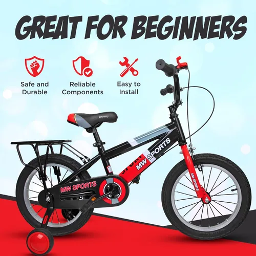 Vista 2 de Slippery Racer MW Sports - Bicicleta infantil de 16 pulgadas con ruedas de entrenamiento extraíbles, frenos de mano y estante de relé trasero
