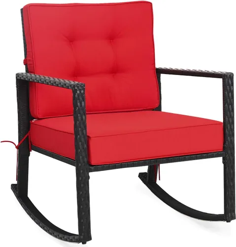 Vista 12 de Tangkula Mecedora de Mimbre, Silla Mecedora Deslizante de Ratán para Exteriores con Marco de Acero Resistente, Asiento de Muebles de Mimbre