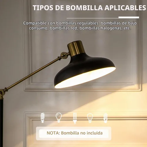 Vista 6 de HOMCOM Lámparas de pie ajustables para sala de estar, brazo de equilibrio