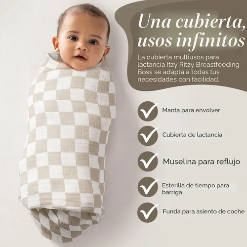 Vista 3 de Itzy Ritzy Cobertor Multiusos Boss de Lactancia – Una Cubierta de Lactancia, Manta para Envolver, Cobertura para Asiento de Auto, Tapete para Tiempo