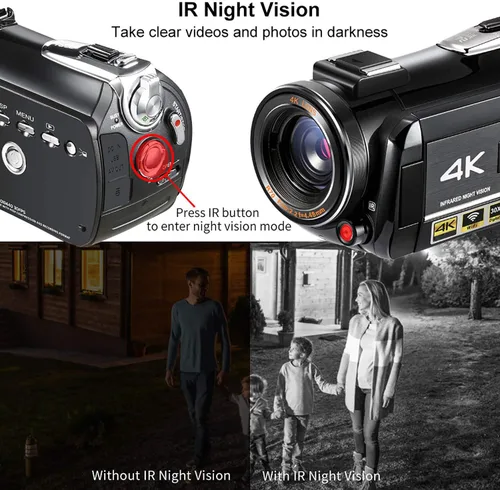 Vista 3 de Videocámara 4K ORDRO con visión nocturna, Cámara de video para Vlog, Caza de fantasmas, para YouTube, pantalla táctil IPS de 3.1’’, videocámara