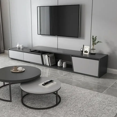 Vista 9 de homary Consola de TV extensible para sala de estar, centro de entretenimiento rectangular con 3 cajones, soporte de TV de hasta 110 pulgadas