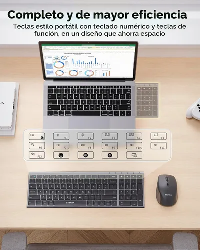 Vista 5 de seenda COE401 3-Device Bluetooth Teclado Ratón Combo, Silencioso, Negro