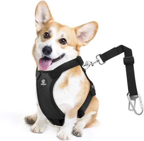 Vista 28 de VavoPaw cinturón de seguridad para perro, arnés de coche con hebilla ajustable para perro, cinturón de seguridad de nailon para mascotas, resistente