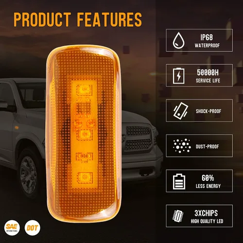 Vista 3 de HUSUKU 4 piezas de luces LED de marcador lateral para cama doble para Dodge Ram 2500 3500 2010-2017 (2x ámbar, 2x rojo)
