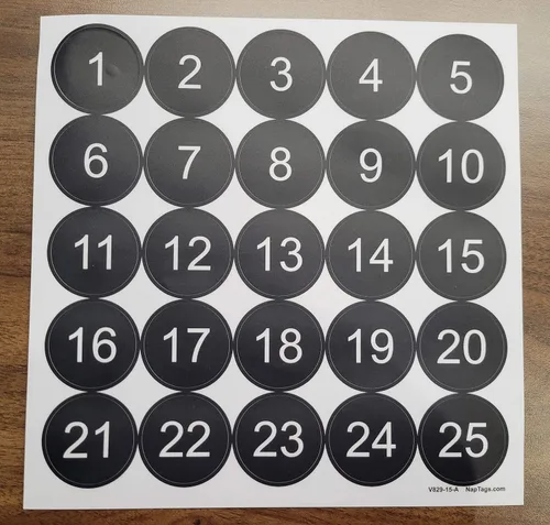 Vista 3 de Etiquetas para siesta, calcomanías de círculo numeradas negras, calcomanía Negro con números blancos
