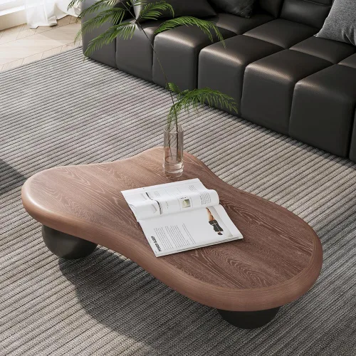 Vista 20 de Mesa de centro Cloud de 47.2 pulgadas con 3 patas de bola, moderna mesa central irregular para sala de estar, mesa de té pequeña baja y bonita