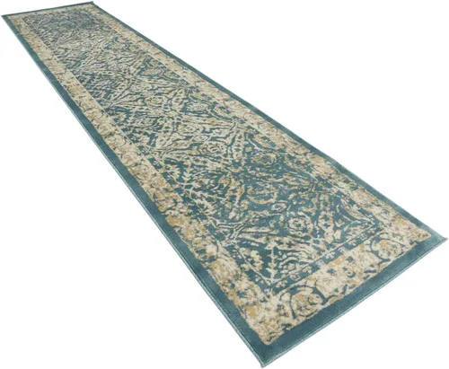 Vista 3 de Unique Loom Oslo Collection - Alfombra tradicional botánica verde azulado (3 x 13 pies)