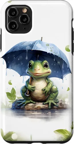 Vista 13 de Cute Green Frog with Umbrella in The Rain Case for iPhone 17