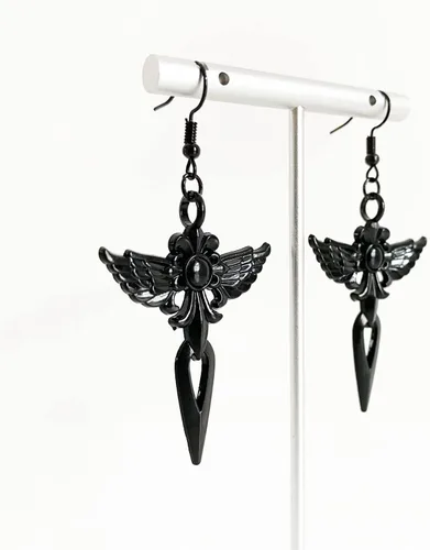 Vista 8 de Aretes colgantes de cruz negra con diseño de punk gótico único para mujeres y hombres, regalo de joyería de Halloween