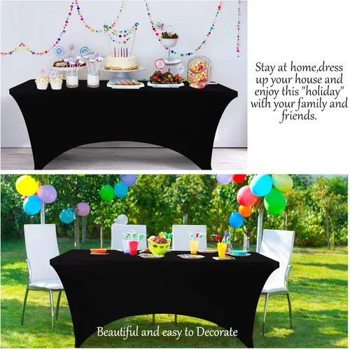 Vista 5 de BDDC - Funda de mesa ajustada de 4 pies, manteles de elastano negros, manteles elásticos lavables y resistentes a las arrugas para eventos, bodas