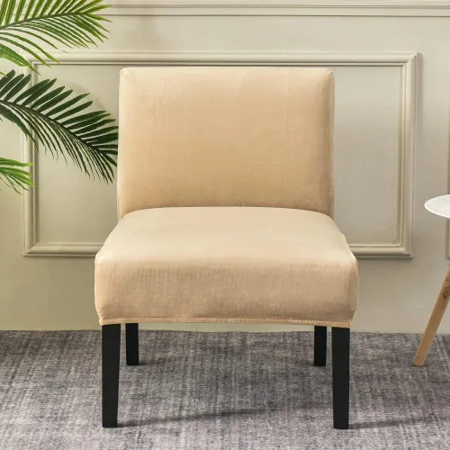 Vista 2 de JIAN YA NA Funda para silla decorativa sin brazos, funda elástica para silla sin brazos, fundas de terciopelo para sillas sin brazos, fundas Beige