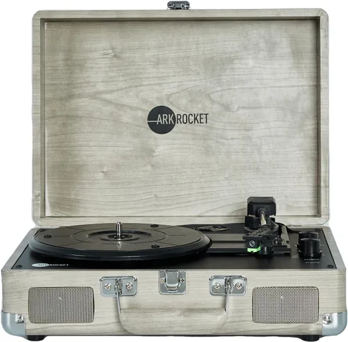 Vista 16 de Arkrocket Curiosity II Tocadiscos Bluetooth Retro de maleta de 3 velocidades con bocinas integradas y cartucho de imán móvil (Negro)