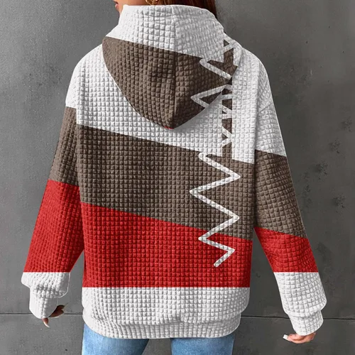 Vista 6 de Sudadera casual con capucha y bolsillo para mujer, con bloques de color, ligera, a la moda