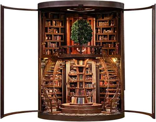 Vista 10 de Kit de rincón de libros de biblioteca antigua, rompecabezas 3D de madera con luz LED, modelo de estantería en miniatura, decoración cultural
