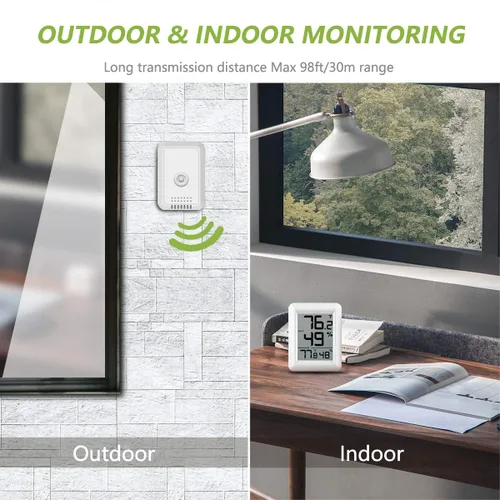 Vista 4 de Termómetro digital para interiores y exteriores, higrómetro, estación meteorológica inalámbrica, monitor de temperatura y humedad con sensor remoto