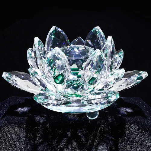 Vista 12 de Flor de loto de cristal brillante, 4 pulgadas, reflejo de loto de cristal transparente para Feng Shui, decoración del hogar, adornos o peso de papel
