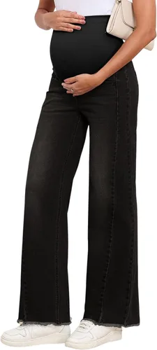 Vista 7 de BLENCOT Jeans de maternidad para mujer, pierna recta, elásticos, rasgados, para embarazo, jeans de novio