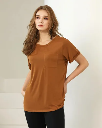 Vista 4 de noflik Camiseta básica de manga corta con cuello redondo para mujer Cupro Modal