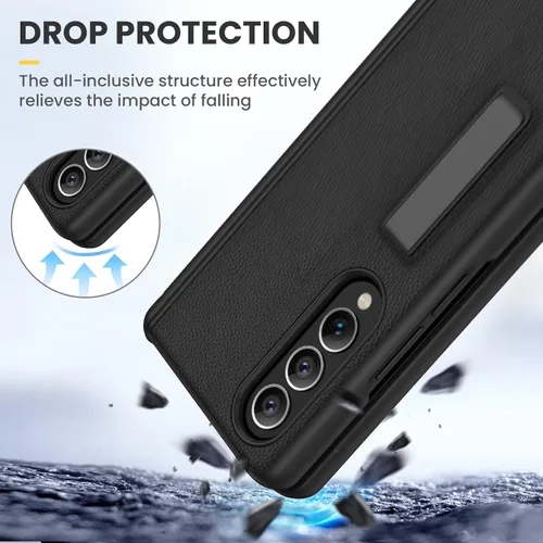 Vista 8 de Ruky - Funda para Galaxy Z Fold 4 con protección de bisagra, color negro Fundas de cuerpo completo con soporte magnético y protector de pantalla