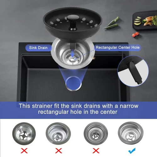 Vista 5 de Colador de drenaje para fregadero de cocina, paquete de 3 tapones de acero inoxidable, cesta de drenaje antiobstrucción para fregadero de cocina